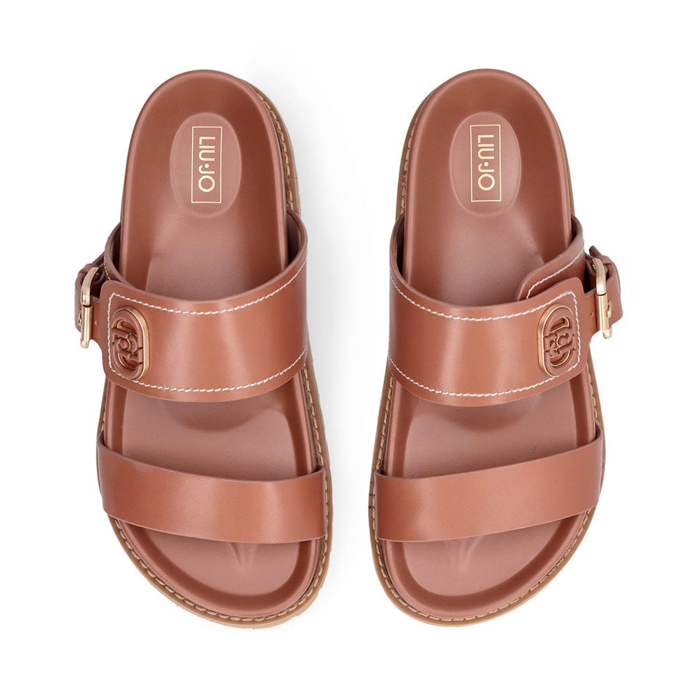 Ciabatte Donna Doppia Fascia LIU JO Livia 02 in Pelle color Cuoio