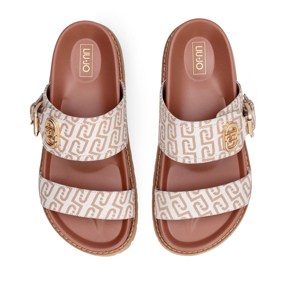 Ciabatte Donna Doppia Fascia LIU JO Livia 02 in Tessuto Jacquard Logato Beige