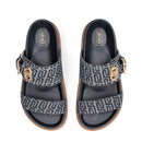 Ciabatte Donna Doppia Fascia LIU JO Livia 02 in Denim Jacquard Logato Blu Scuro