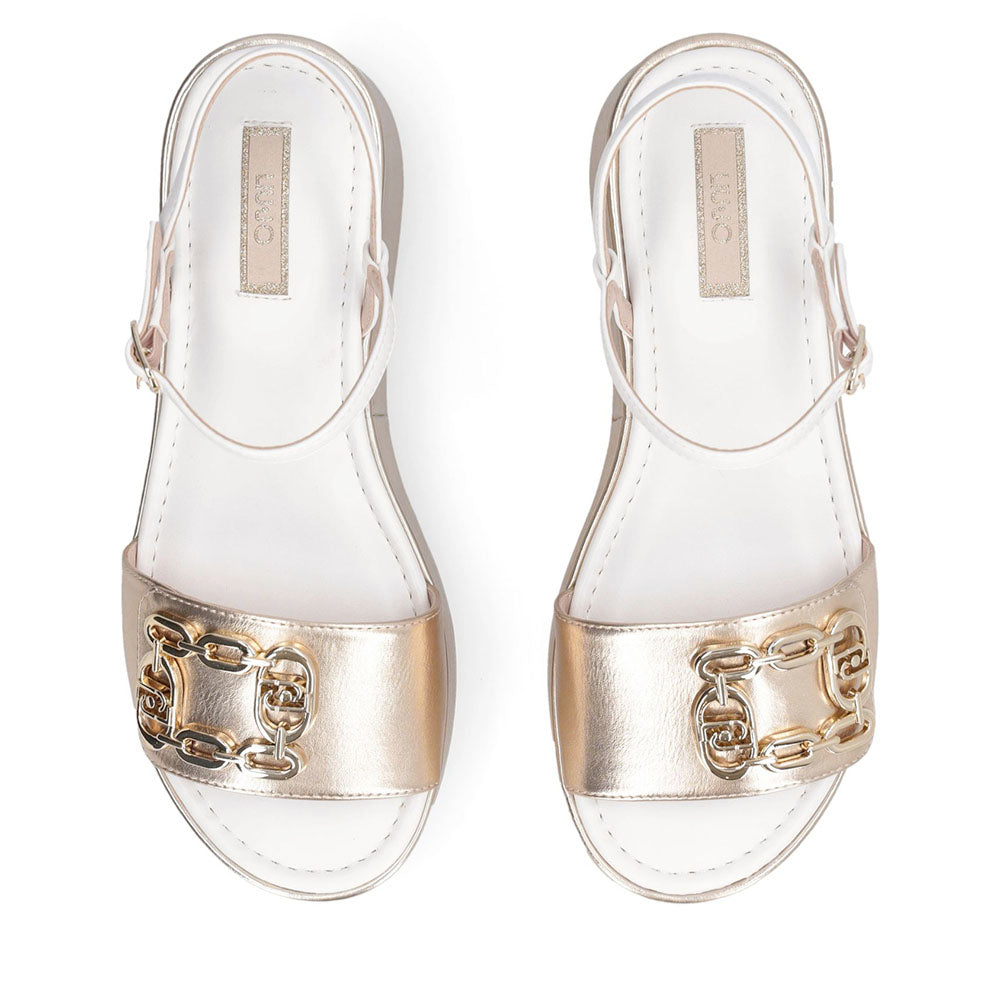 Damen-Keilsandalen LIU JO Flo 01 aus Leder in Weiß und Light Gold