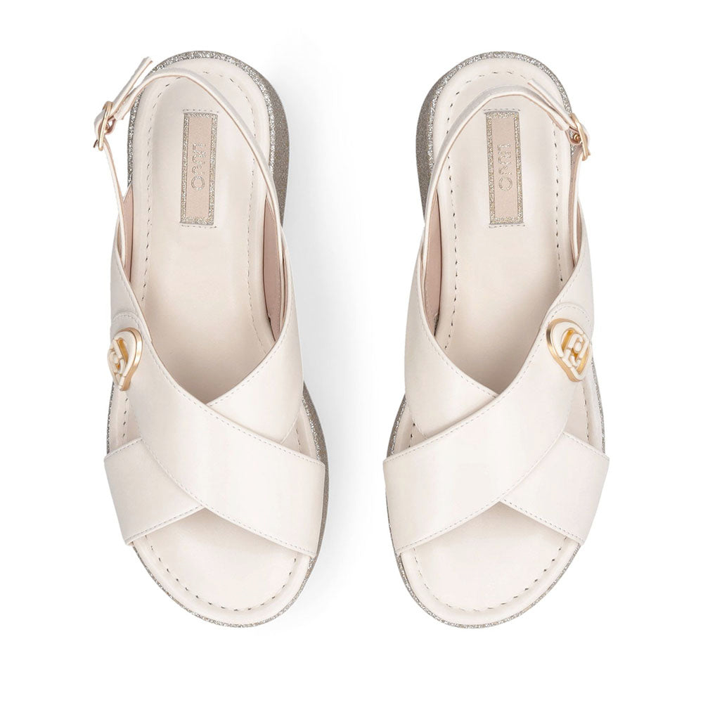 Sandali Donna con Zeppa Glitter LIU JO Flo 03 in Pelle color Latte