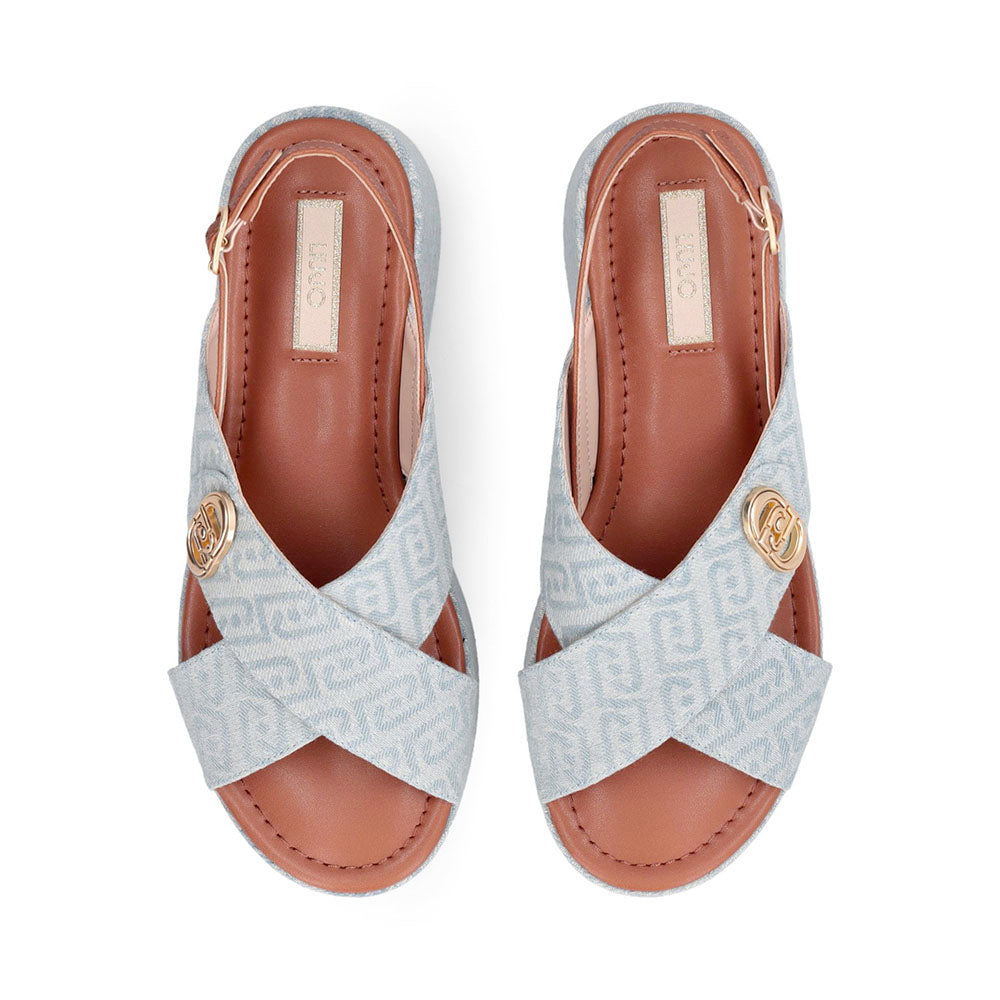 Sandali Donna con Zeppa LIU JO Flo 03 in Denim Monogram Light Blue