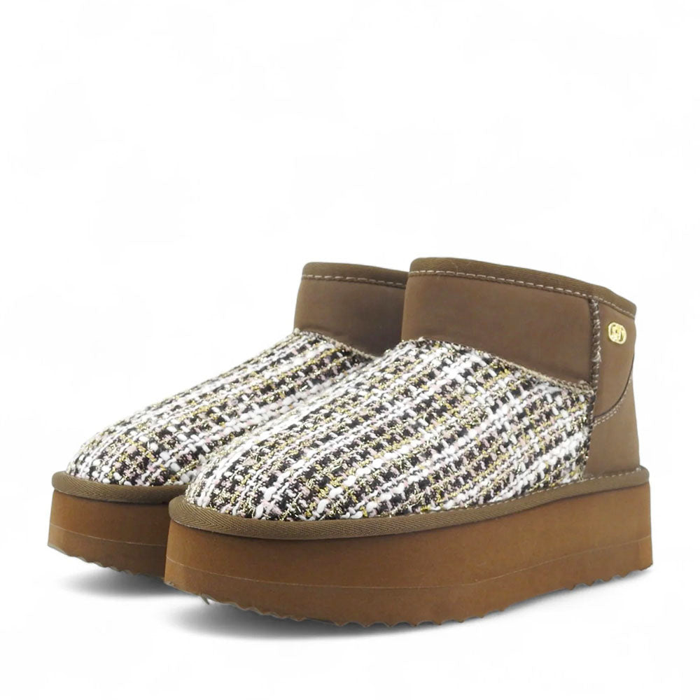 Stivaletti Donna Platform Imbottiti LIU JO Jane 01 in Suede e Tessuto Boucle Marrone