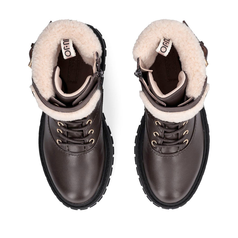 Anfibi Donna LIU JO Rumi 45F in Pelle Moka con Dettagli in Eco Fur