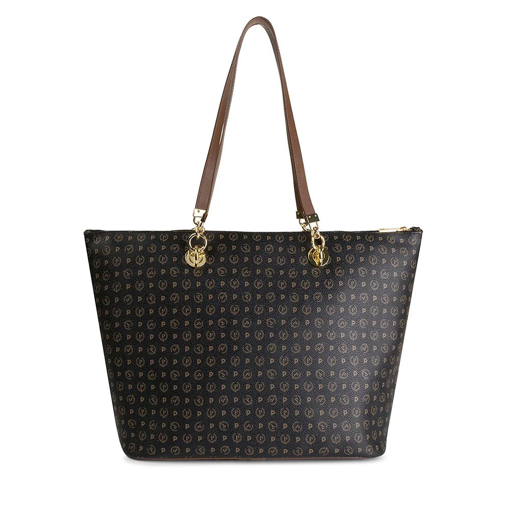 Shopping Bag Donna POLLINI linea Heritage Logo Classic Nero e Marrone