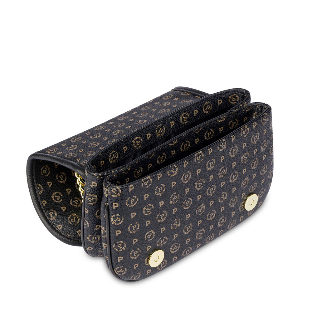 Borsa Donna a Tracolla Media POLLINI linea Heritage Logo Classic Nero e Nero