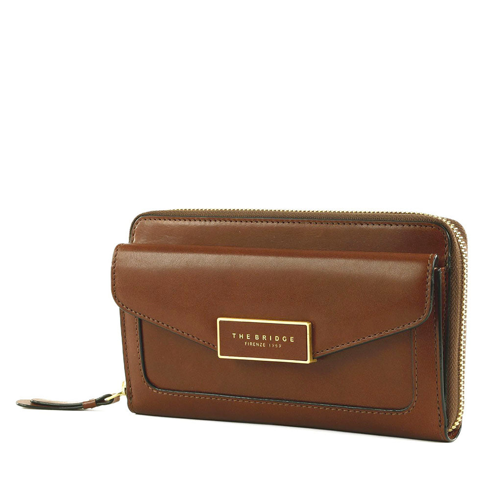 Portafoglio Donna Zip Around THE BRIDGE linea Ginevra in Pelle Marrone