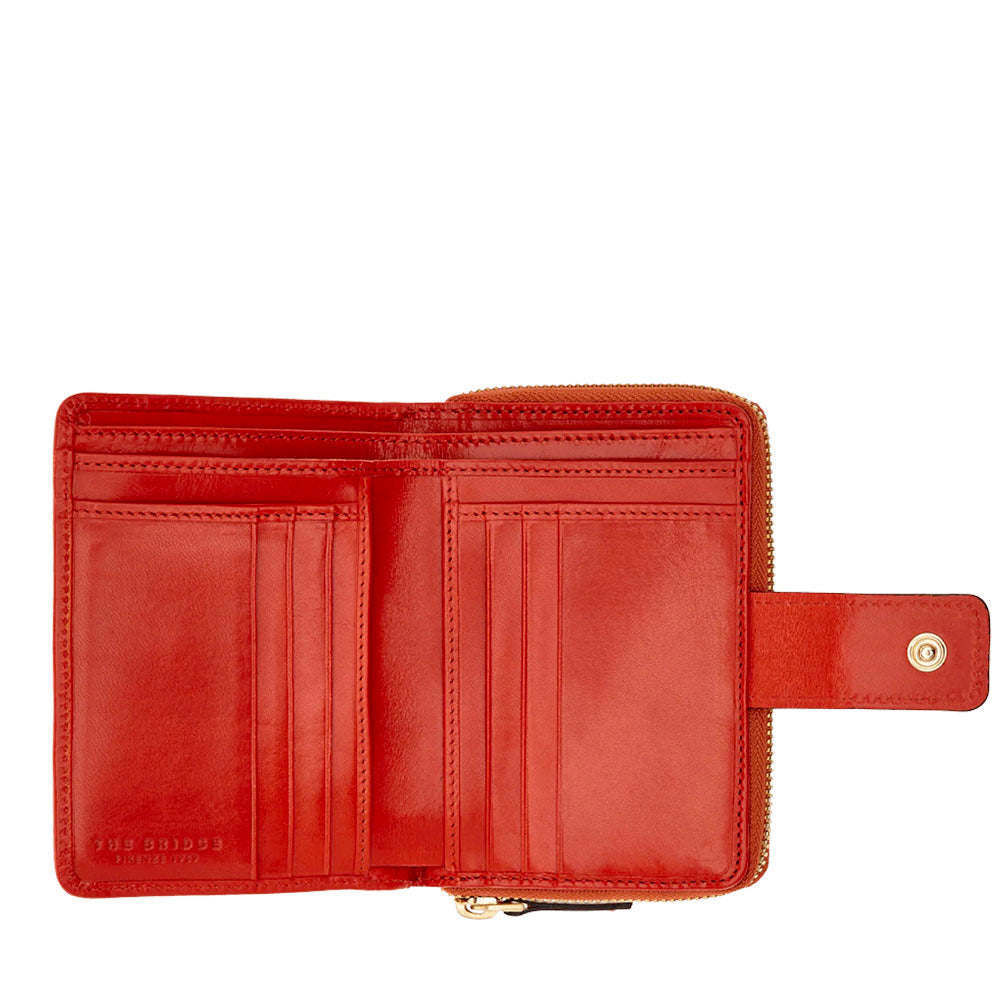 Portafoglio Donna Piccolo Zip Around THE BRIDGE linea Lucrezia in Pelle Rosso Ciliegia