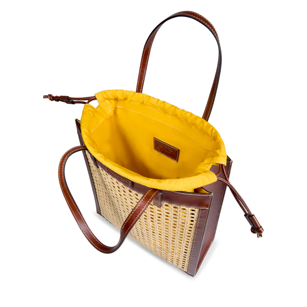 Borsa Donna Shopper Verticale THE BRIDGE linea Mirra Wow in Paglia e Pelle Marrone