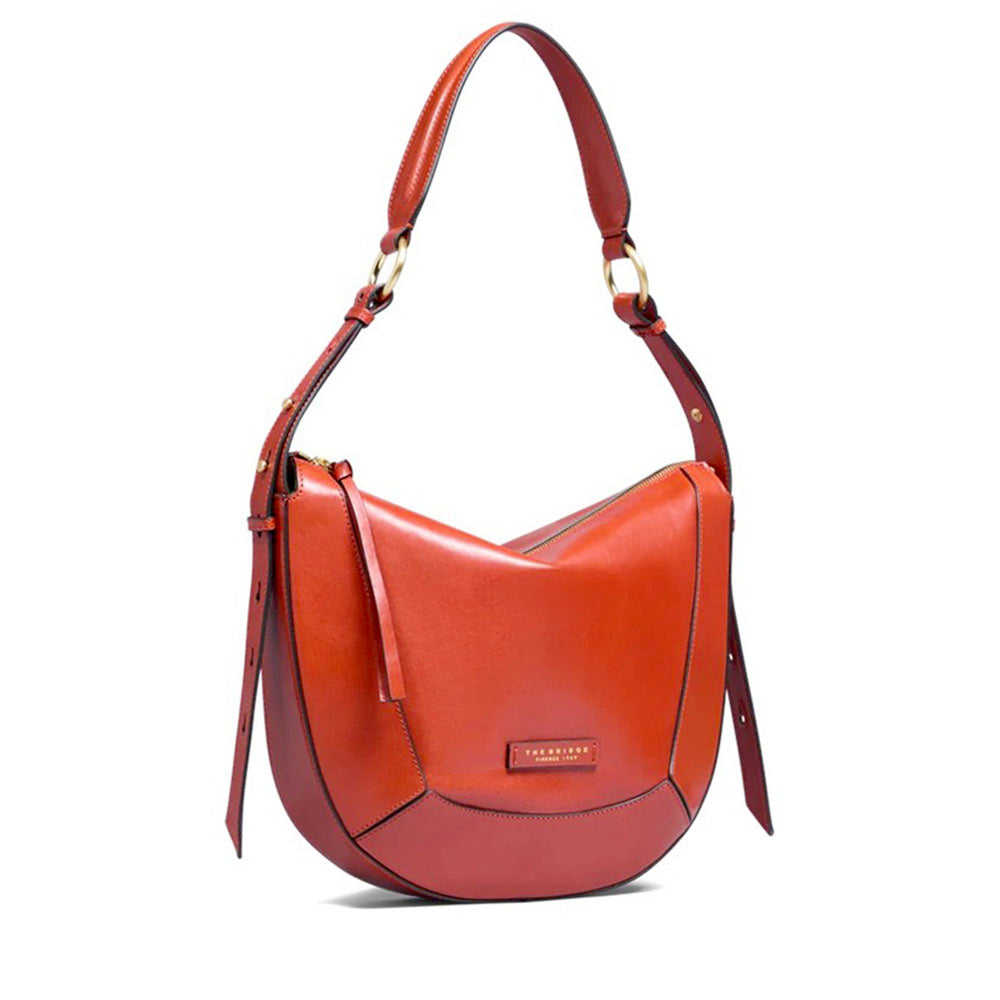 Borsa Donna a Spalla THE BRIDGE linea Fedora in Pelle Arancio Bruciato