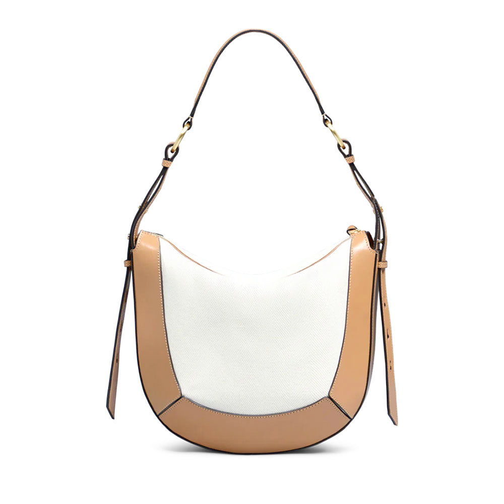 Borsa Donna a Spalla THE BRIDGE linea Fedora in Pelle Beige e Tessuto Bianco