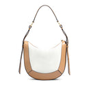 Borsa Donna a Spalla THE BRIDGE linea Fedora in Pelle Beige e Tessuto Bianco