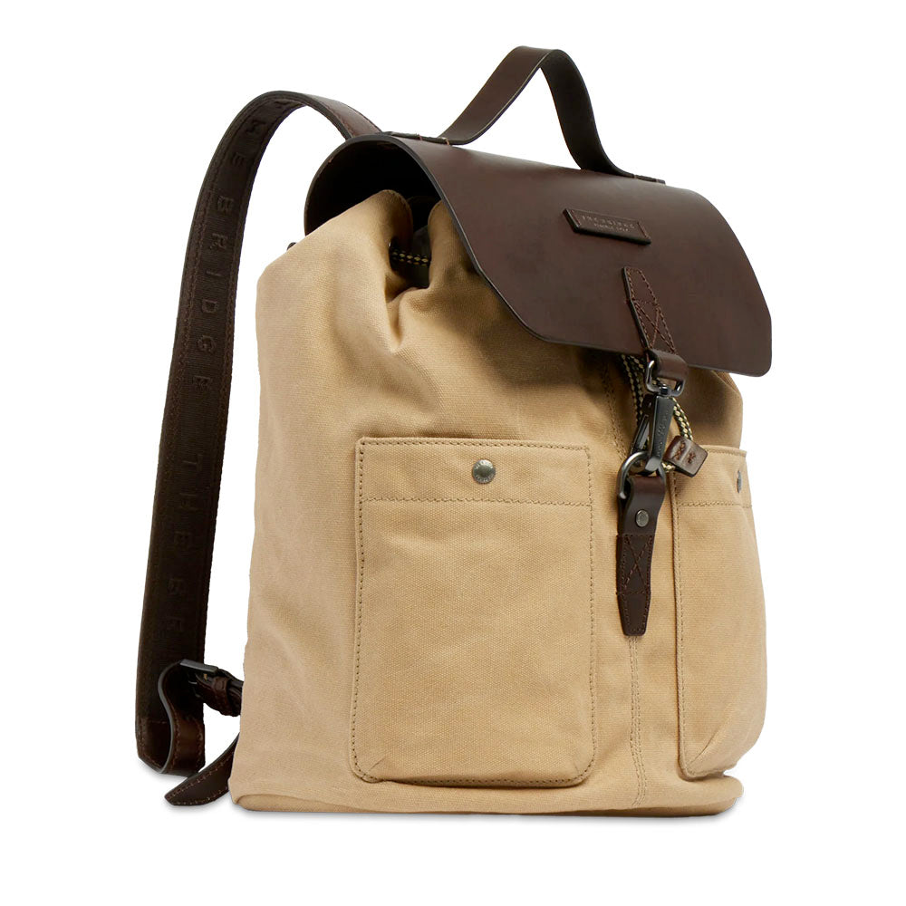 Zaino Uomo THE BRIDGE linea Igor in Tessuto Cerato Beige e Pelle Testa di Moro