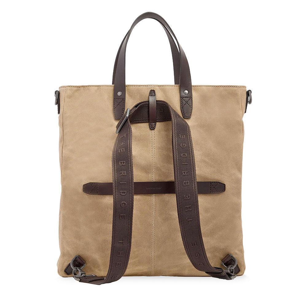 Cartella Verticale Uomo THE BRIDGE linea Igor in Tessuto Cerato Beige e Pelle Testa di Moro