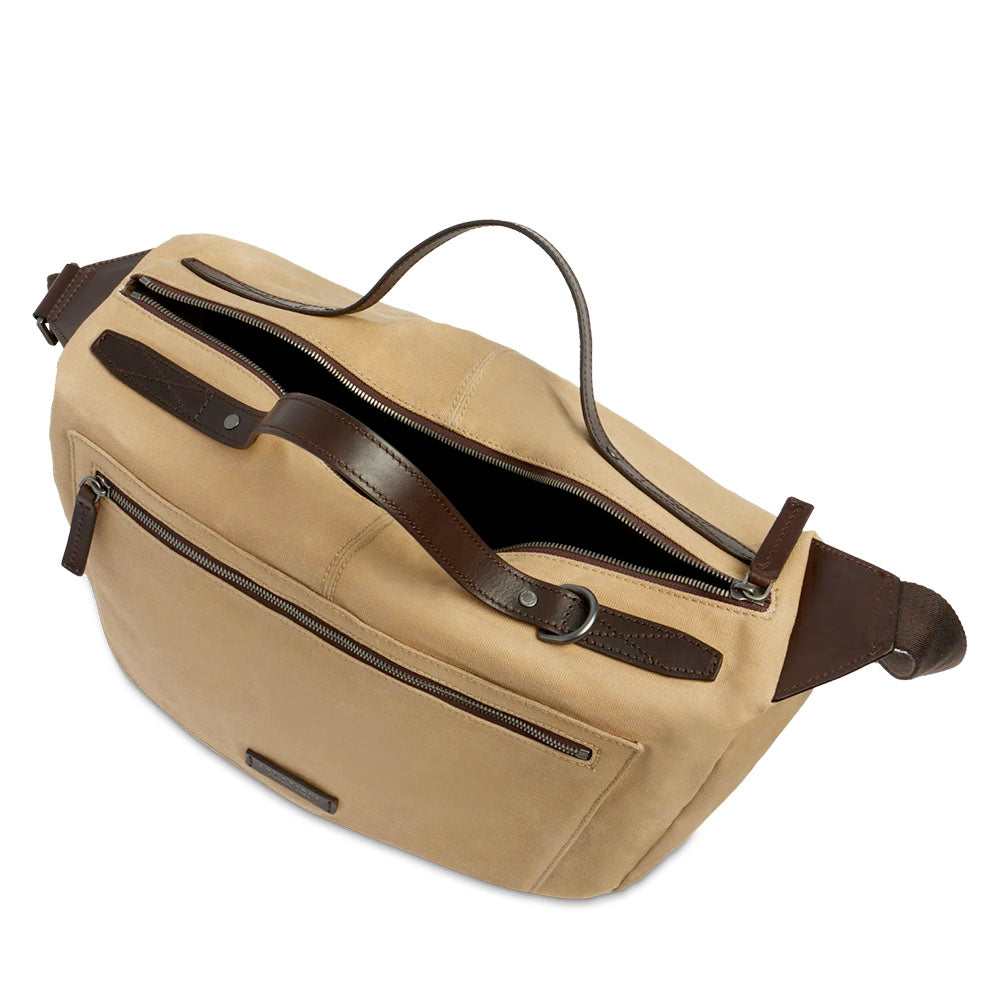 Borsone da Viaggio THE BRIDGE linea Igor in Tessuto Cerato Beige e Pelle Testa di Moro