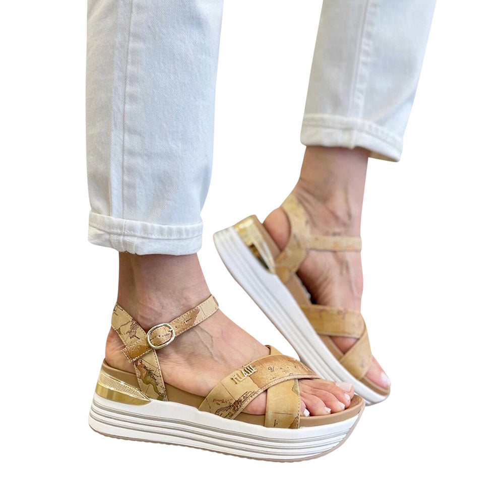 Sandali Platform Donna 1A Classe Alviero Martini in Eco Nappa stampa Geo Classic 1412