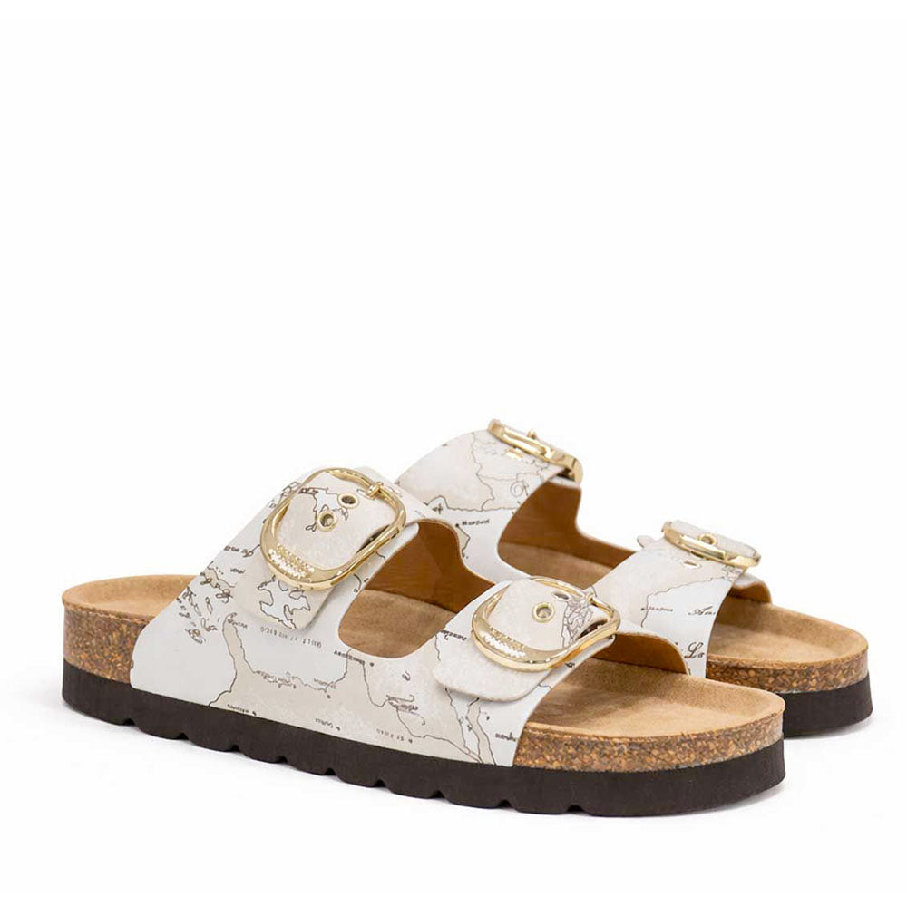 Ciabatte Donna Doppia Fascia 1A Classe Alviero Martini in Eco Nappa stampa Geo White 1422