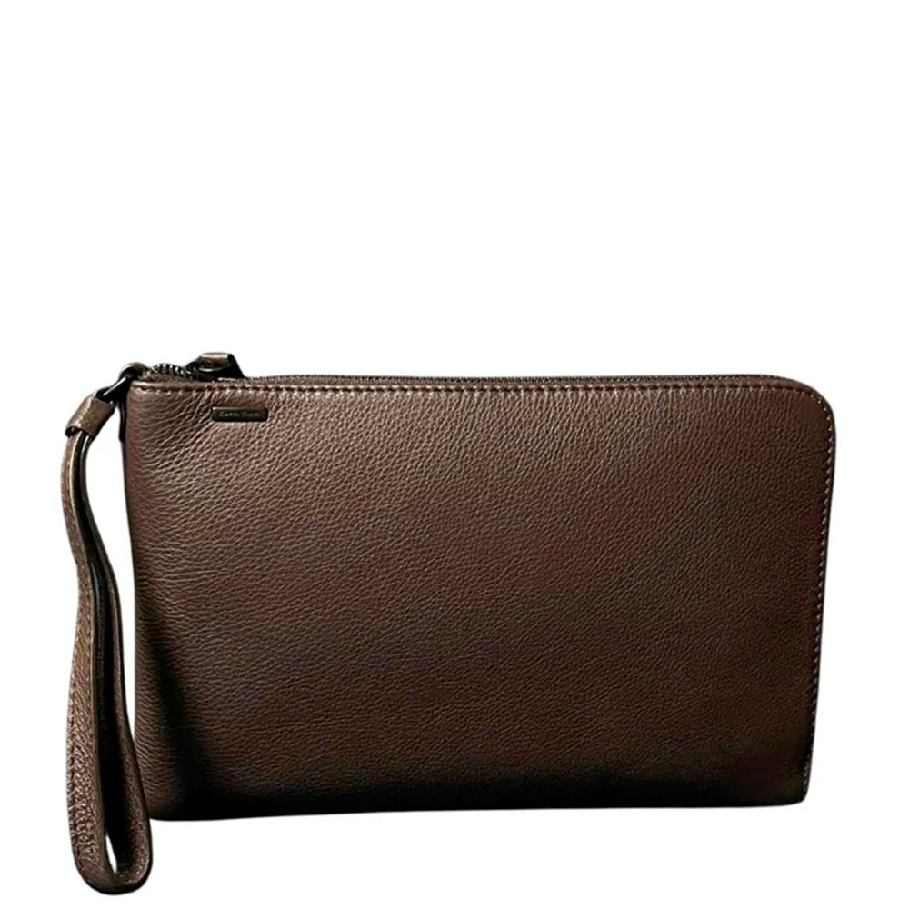 Pochette Unisex GIANNI CONTI in Pelle Martellata Marrone Scuro