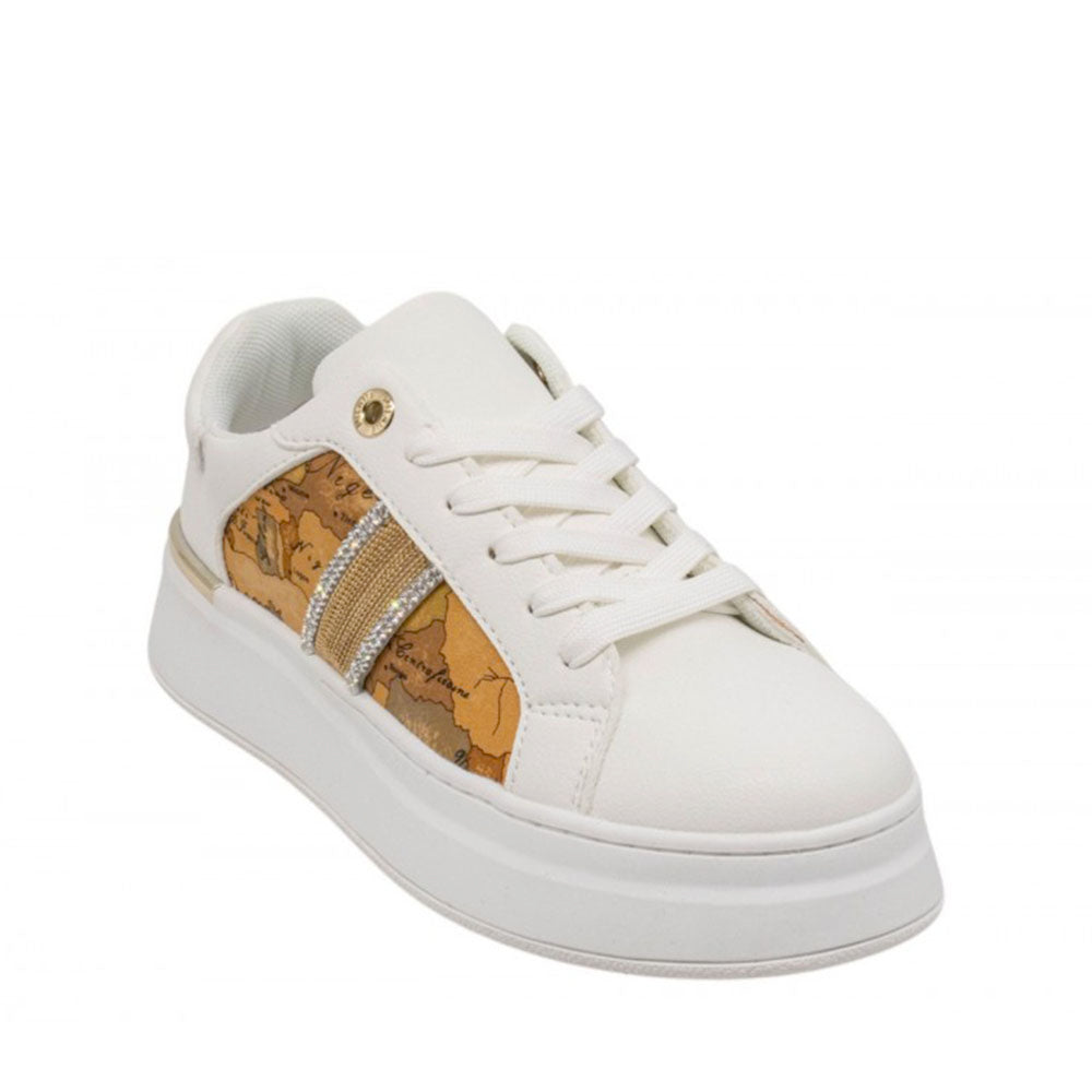 Sneakers Platform 1A Classe Alviero Martini Bianche e Geo Beige con Strass 2424