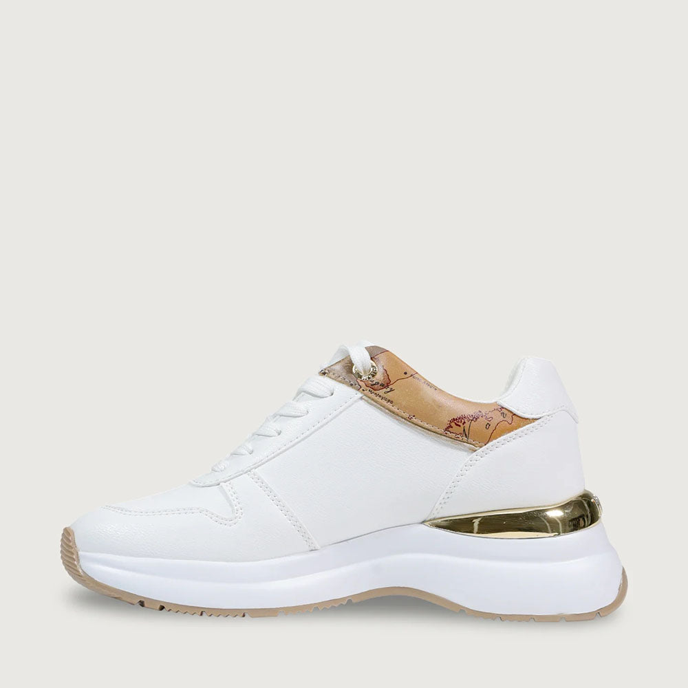 Sneaker 1A Classe ALVIERO MARTINI Laufschuhe aus weißem Öko-Nappaleder mit Geo Classic Einsatz 2433