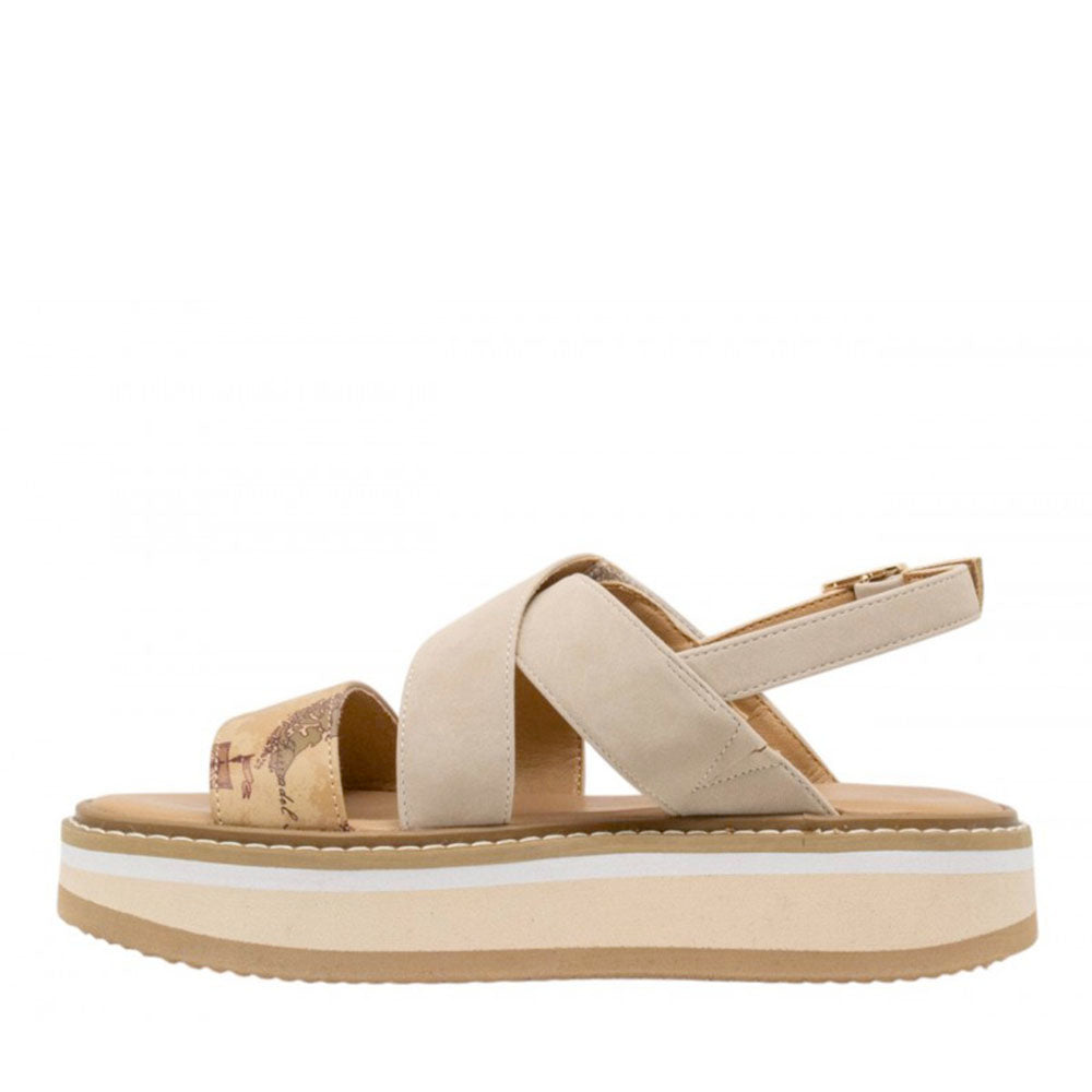 Sandali Platform 1A Classe Alviero Martini in Eco Nappa Scamosciata Sabbia e Geo Beige 2461