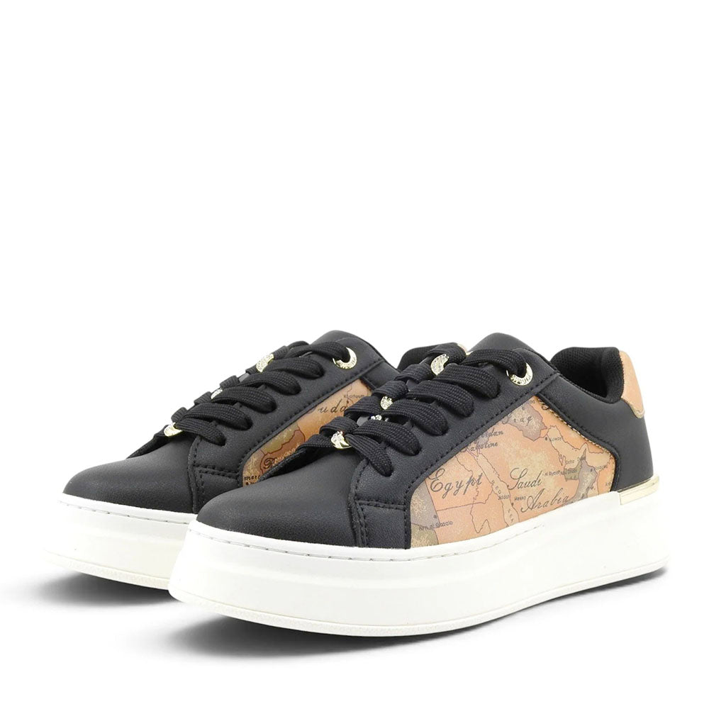 Sneakers Platform 1A Classe Alviero Martini in Eco Nappa Nera con Dettagli Geo Classic 2536