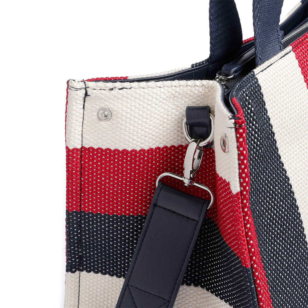 Großer Shopper LIU JO aus dunkelblauem gestreiftem Canvas