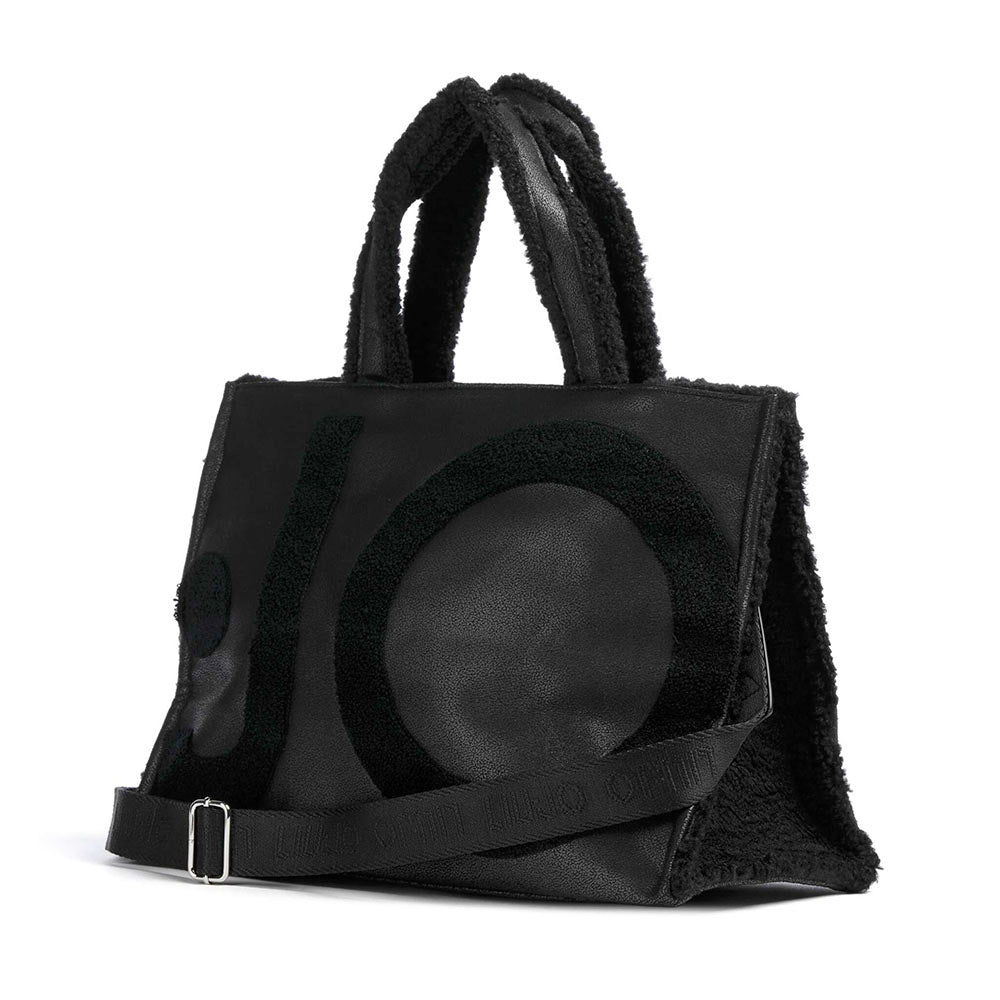 Tote Bag Donna LIU JO in Ecopelle con Logo in Fake Montone Nero