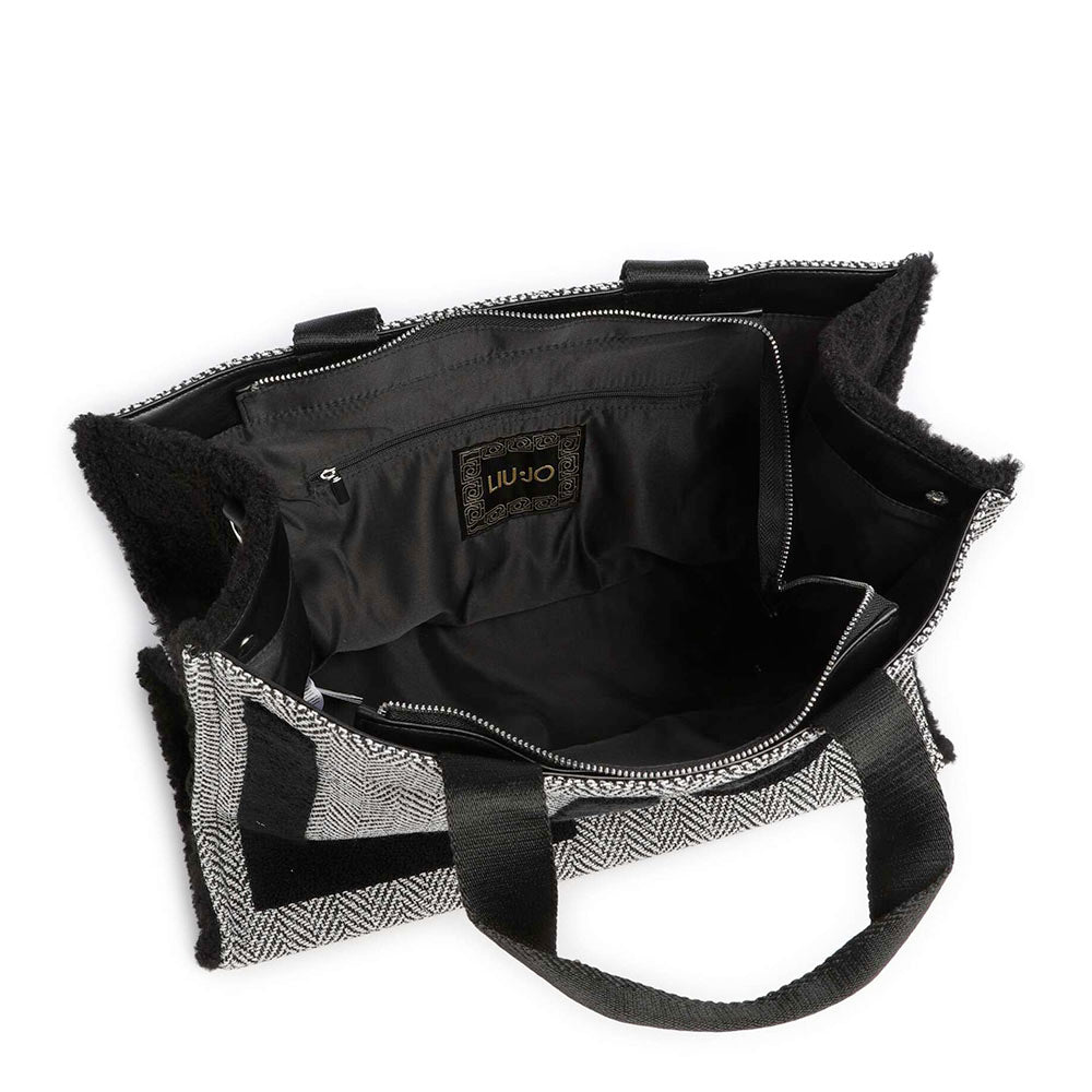 Tote Bag Donna LIU JO in Tessuto Check Nero con Maxi Logo