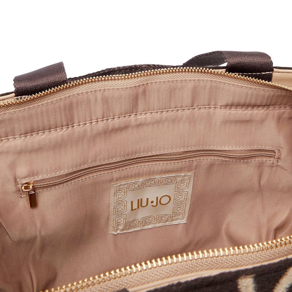 Tote Bag Donna LIU JO in Tessuto Jacquard Testa di Moro con Logo All Over