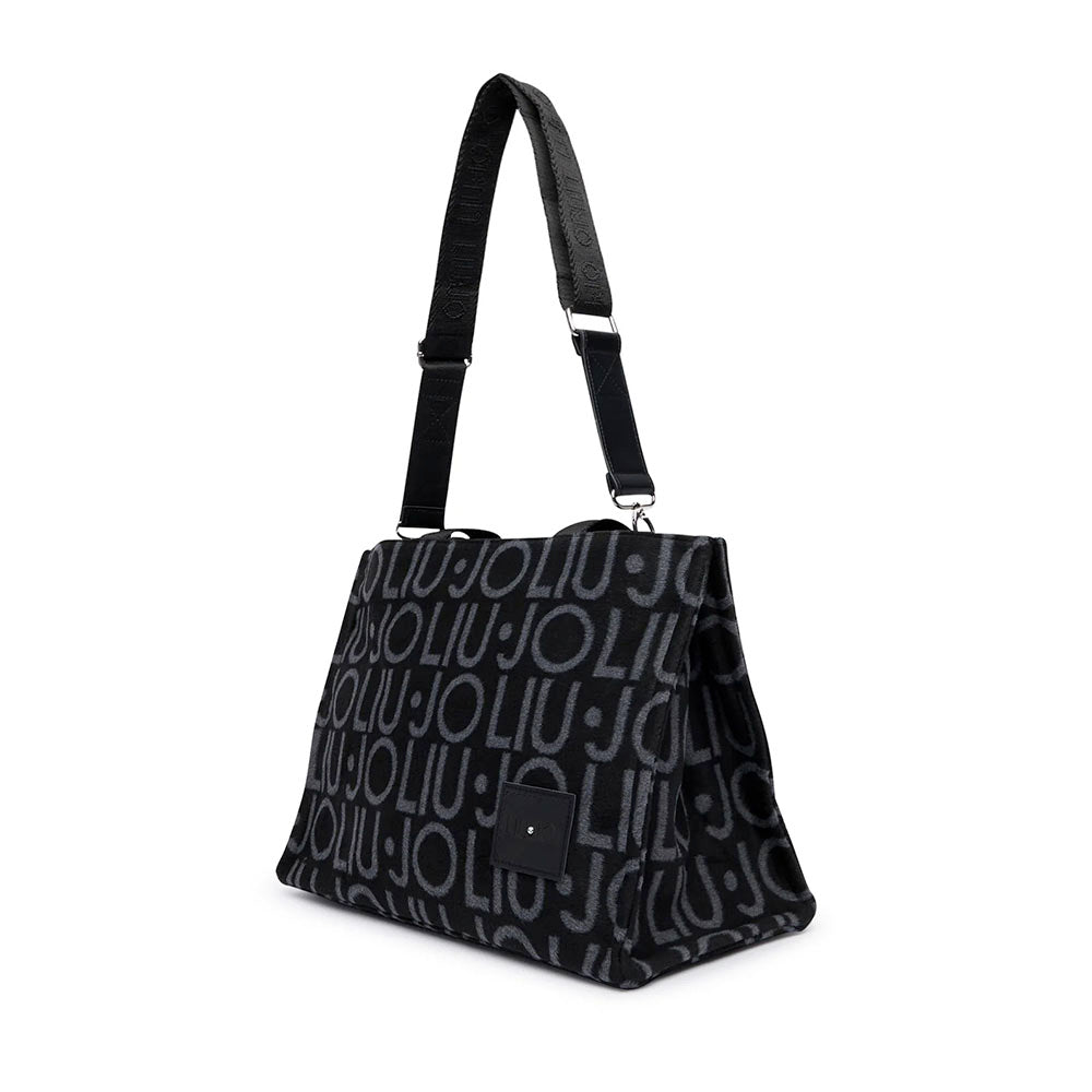 Tote Bag Donna LIU JO in Tessuto Jacquard Nero con Logo All Over