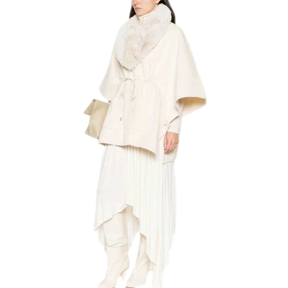 Cappa Donna LIU JO in Montone Sintetico color Burro con Collo in Fake Fur