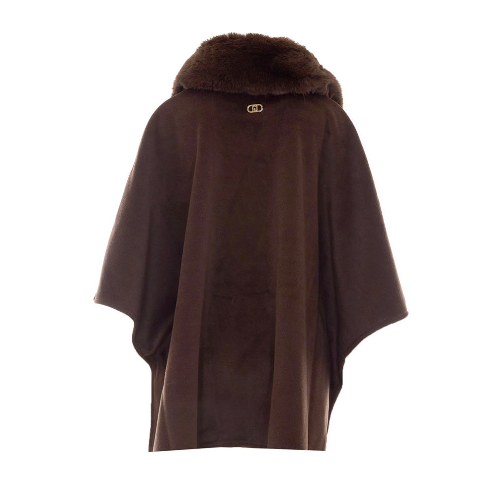 Cappa Donna LIU JO in Montone Sintetico Testa di Moro con Collo in Fake Fur