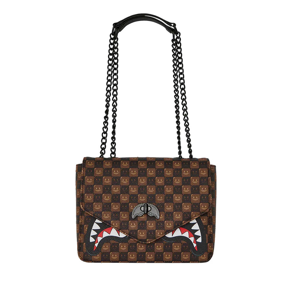Borsa Donna a Mano SPRAYGROUND stampa Sharks in Paris WTF Bubble Brown Check