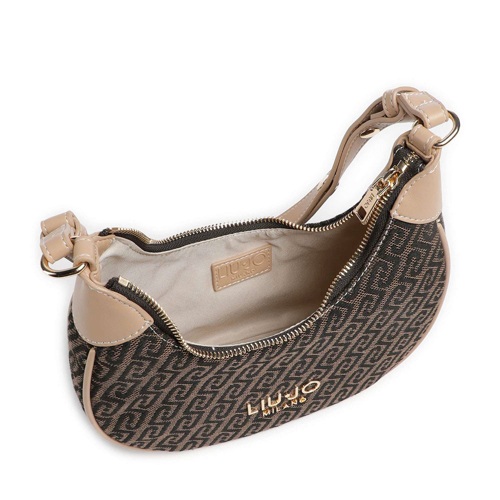 Hobo Bag Donna Small LIU JO in Tessuto Jacquard Testa di Moro con Logo All Over