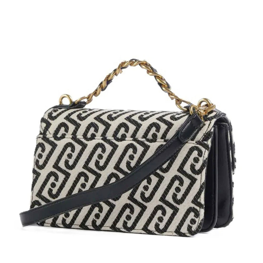 Borsa Donna a Tracolla LIU JO in Tessuto Jacquard Bianco e Nero con Logo Monogram