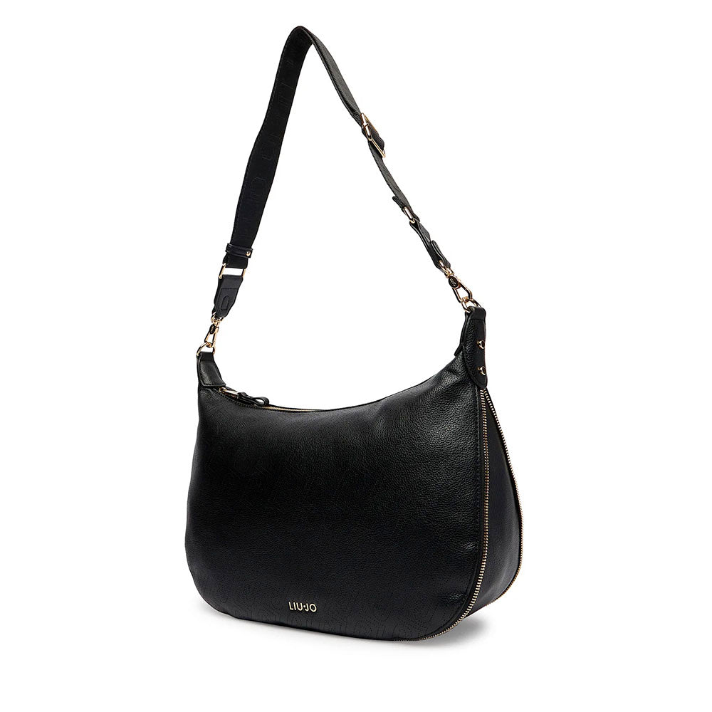Hobo Bag Large con Tracolla LIU JO Nera con Logo Laserato Monogram