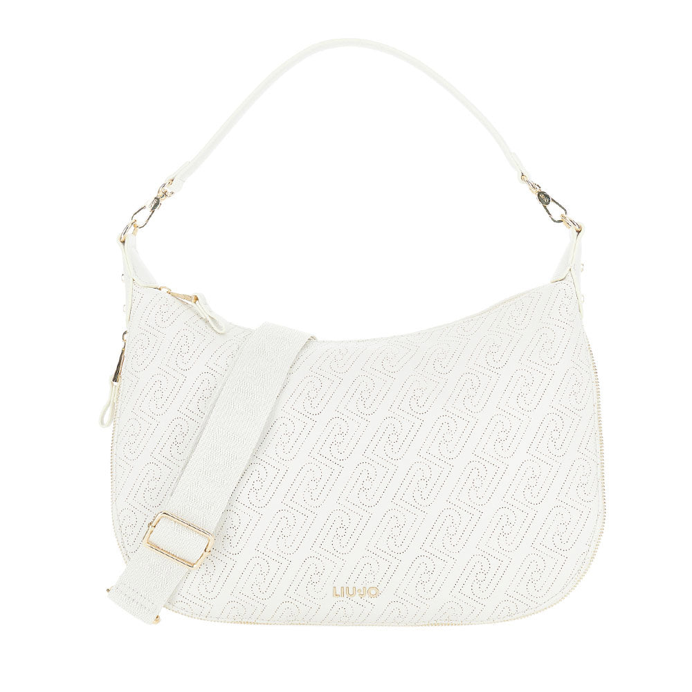 Hobo Bag Large con Tracolla LIU JO color Crema con Logo Laserato Monogram