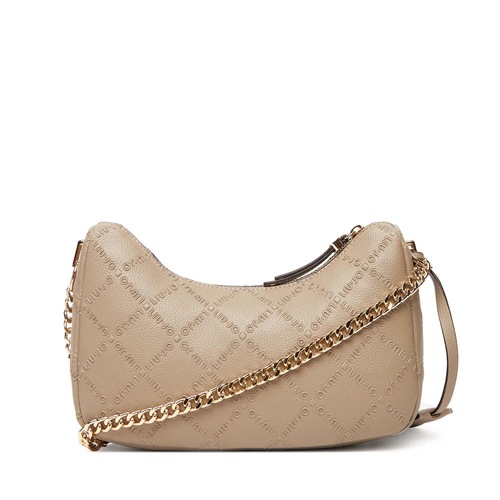 Hobo Bag Donna a Tracolla LIU JO Better Desert Taupe con Logo in Rilievo All Over