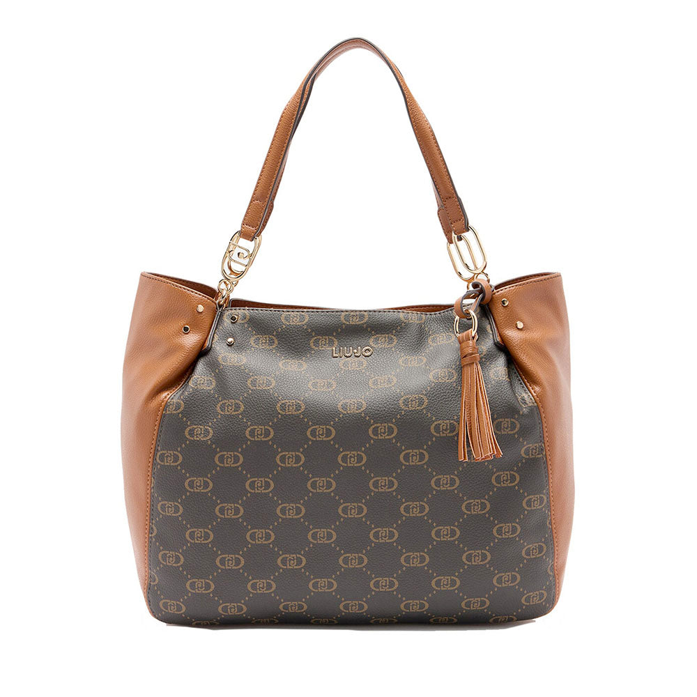Shopping Bag LIU JO Marrone con Logo Monogram e Inserto effetto Bottalato Ginger Bread