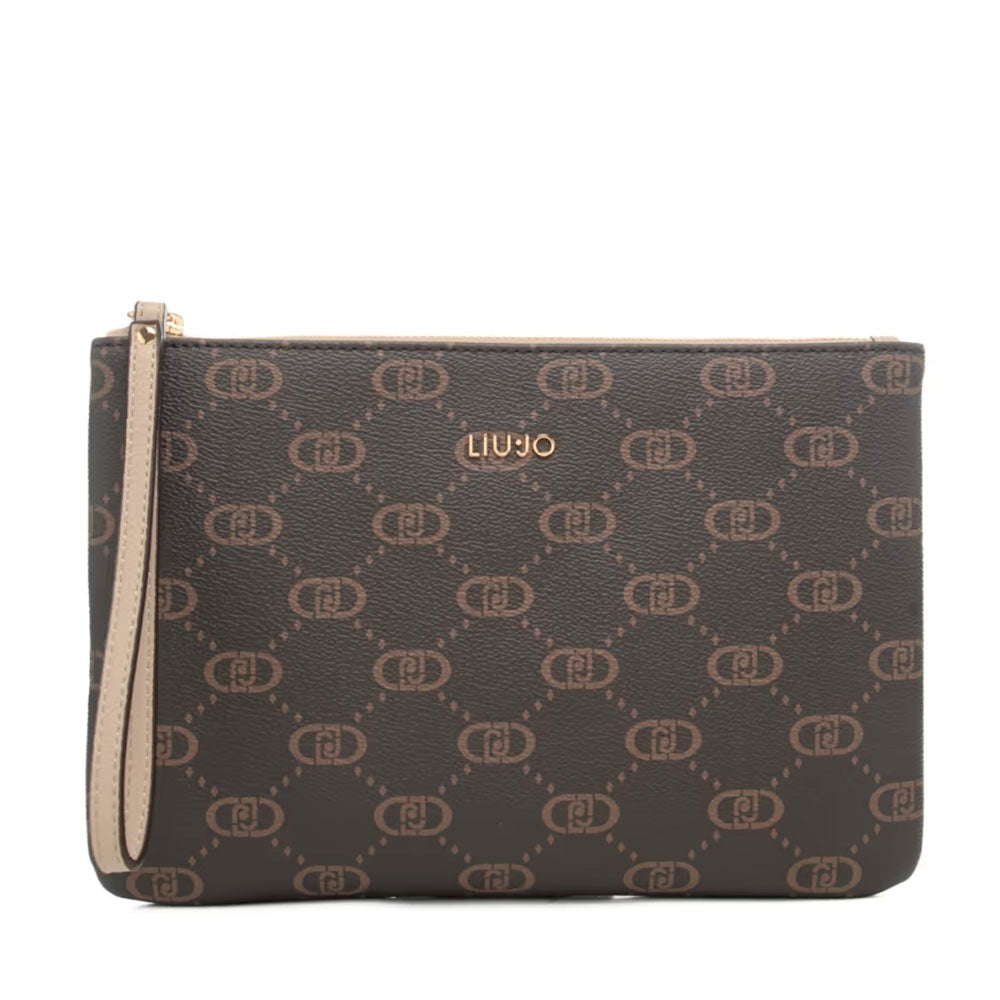Pochette Donna LIU JO Marrone con Logo Monogram e Inserto effetto Bottalato Beige
