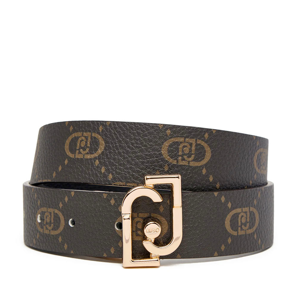 Cintura Donna Reversibile h 3 cm LIU JO Nera e Marrone con Logo All Over