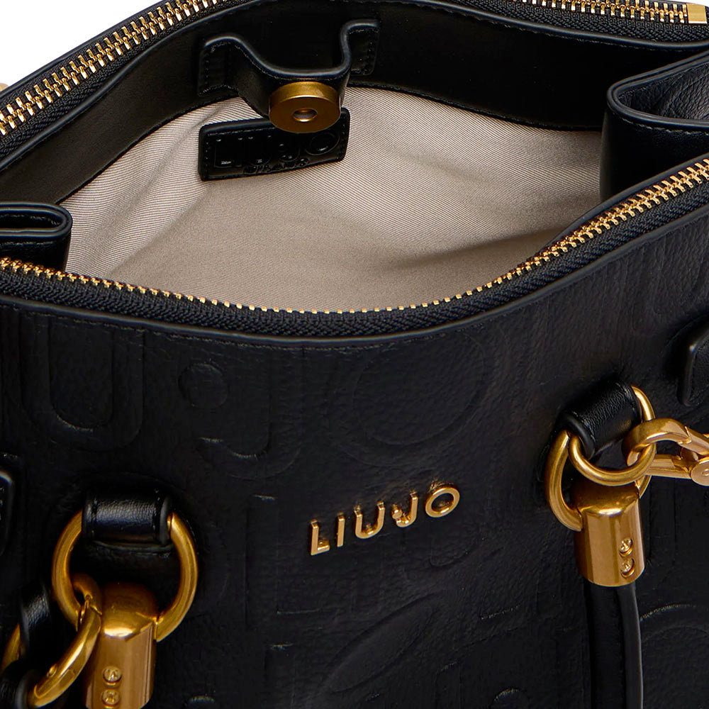 Borsa Donna a Mano Small LIU JO in Ecopelle Nera con Logo in Rilievo All Over