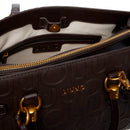 Borsa Donna a Mano Media LIU JO in Ecopelle Marrone Scuro con Logo in Rilievo All Over