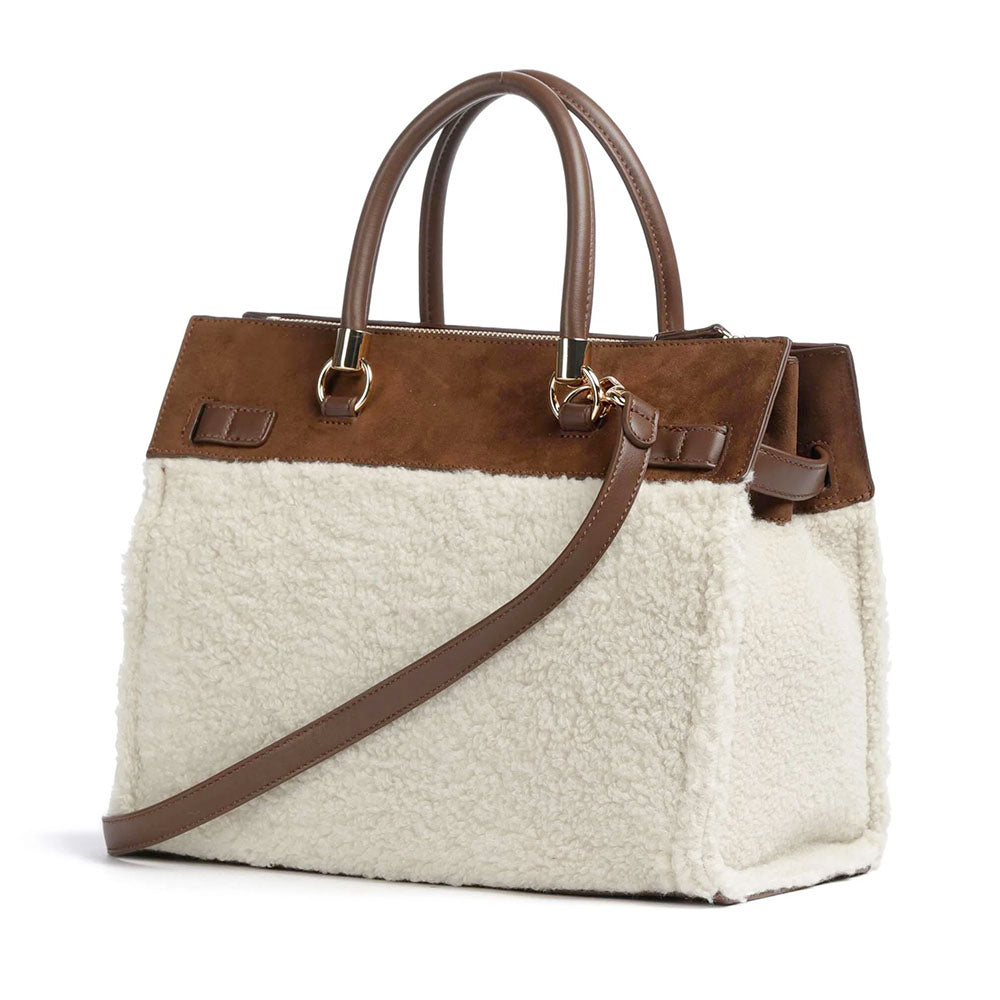 Borsa Donna a Mano Media LIU JO in Tessuto Teddy color Crema e Inserto effetto Suede