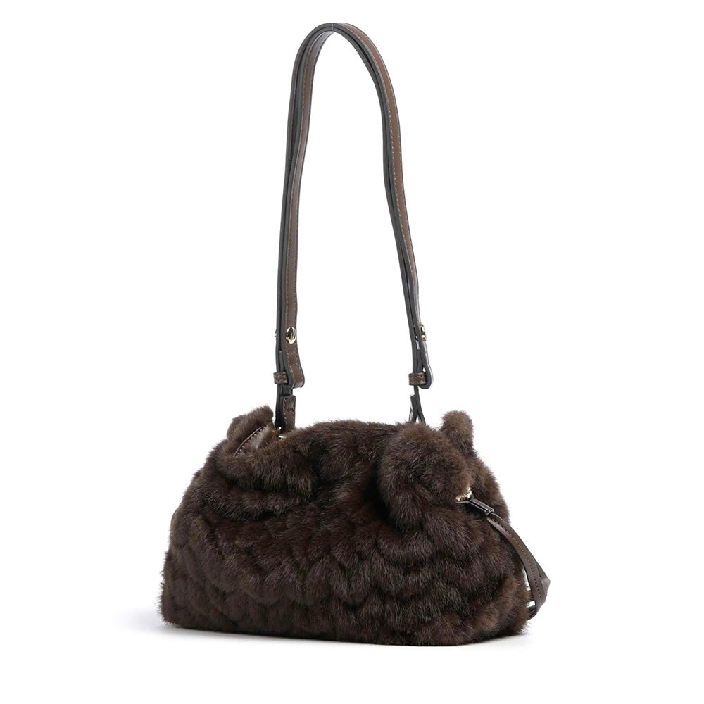 Borsa Donna a Spalla Small LIU JO linea Riccy in Faux Fur Marrone Scuro