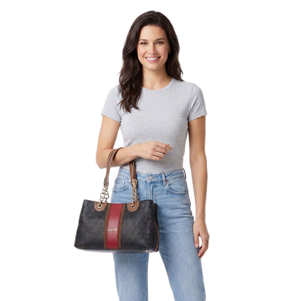 Shopping Bag Donna LIU JO Nera con Logo Embossed All Over