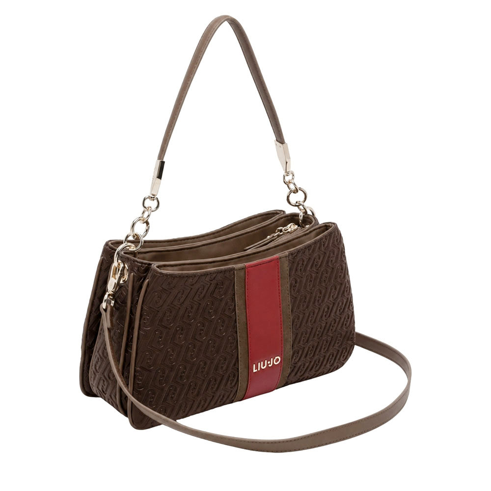 Borsa Donna a Spalla LIU JO Marrone Scuro con Logo Embossed All Over