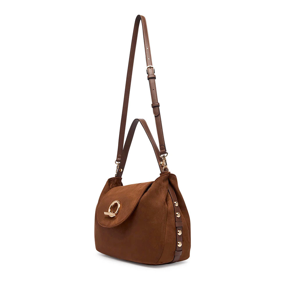 Borsa Donna a Spalla Media LIU JO in Tessuto effetto Camoscio color Tabacco