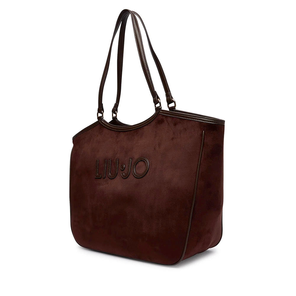 Maxi Tote Bag Donna LIU JO in Microfibra effetto Camoscio Marrone Scuro